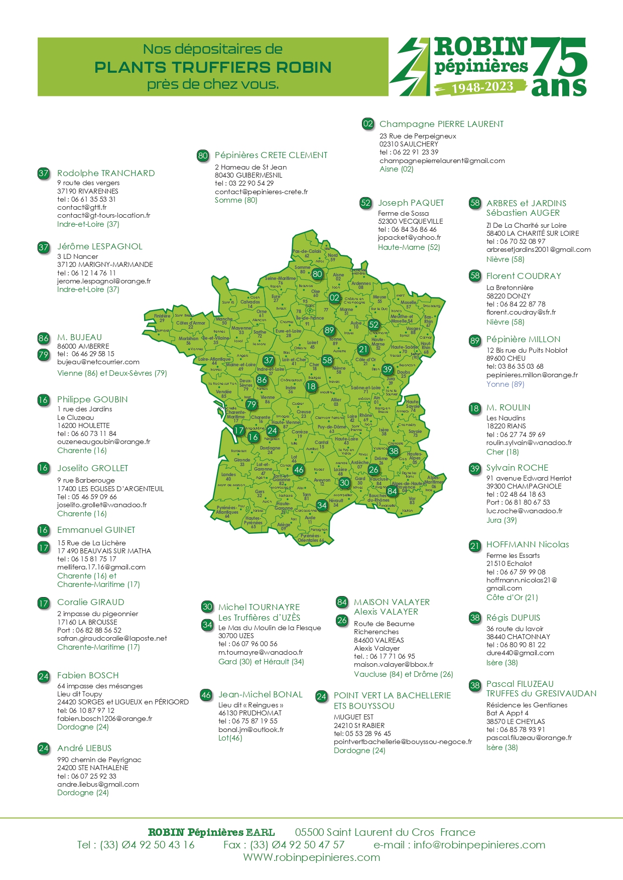 Carte des magasins dépositaires des produits et plants ROBIN